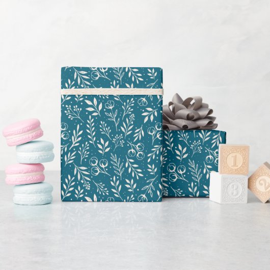 Dunkles Blau des botanischen Musters - Papierrolle Geschenkpapier (Babyparty)