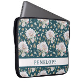 Dunkles Blau mit Blumen und Namen Laptopschutzhülle (Vorne Rechts)