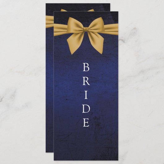 Dunkles Blau mit Gold Bow Reserviertes Sign Menükarte (Vorne/Hinten)