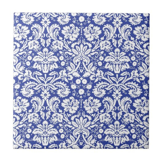Dunkles Blaudamaskusmuster Fliese (Vorderseite)
