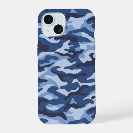 Dunkles Blaues Tarnmuster iPhone 15 Hülle (Rückseite)
