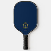 Dunkles blaues Wappen V Monogramm Pickleball Schläger (Vorderseite)