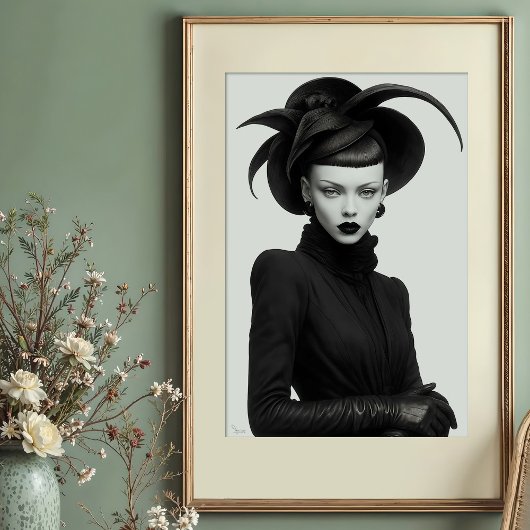 Dunkles Blossom: einfarbiges Avant-Garde-Portrait Poster