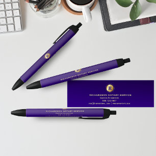 Dunkles Blue & Gold Monogram Notary Business Promo Kugelschreiber