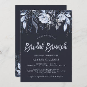 Dunkles Blumen Aquarell-blauer BrautBrunch Einladung