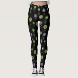 Dunkles Blumenmuster - Grünes Lila Rundmuster - Bl Leggings
