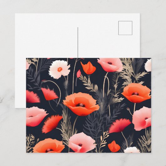 Dunkles Blumenmuster mit Pflücken Postkarte (Vorne/Hinten)