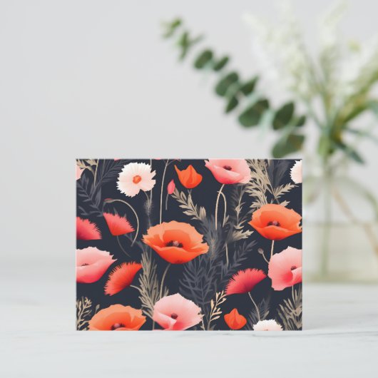 Dunkles Blumenmuster mit Pflücken Postkarte (Stehend Vorderseite)