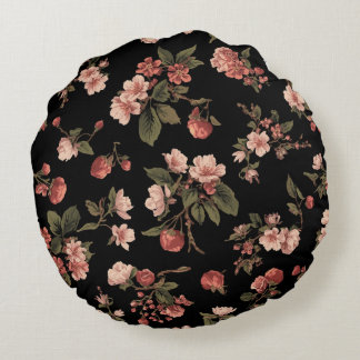 dunkles Blumenmuster vintage Kirschblüten Stimmu Rundes Kissen