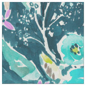 Dunkles Boho blaues BlumenAquarell-Muster Stoff (Nahaufnahme)