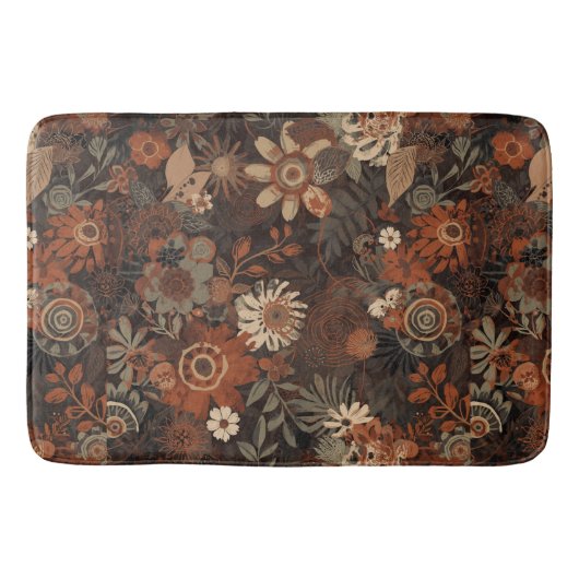 Dunkles Boho-Terrakotta-Sage-Botanikmuster  Badematte (Vorderseite)