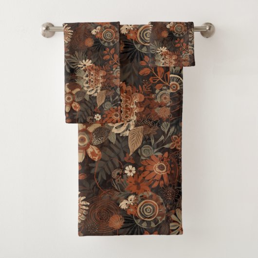 Dunkles Boho-Terrakotta-Sage-Botanikmuster Badhandtuch Set (Insitu)