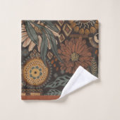 Dunkles Boho-Terrakotta-Sage-Botanikmuster Badhandtuch Set (Waschlappen)