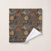 Dunkles Boho-Terrakotta-Sage-Botanikmuster Badhandtuch Set (Waschlappen)