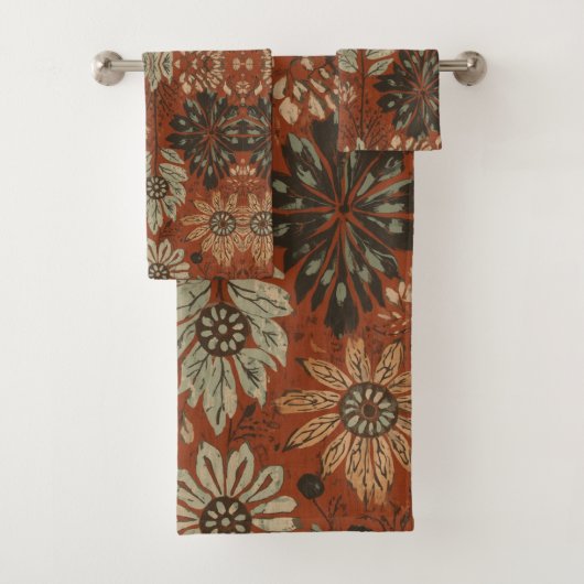 Dunkles Boho-Terrakotta-Sage-Botanikmuster  Badhandtuch Set (Insitu)
