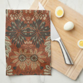 Dunkles Boho-Terrakotta-Sage-Botanikmuster Geschirrtuch (Viertel Falte)