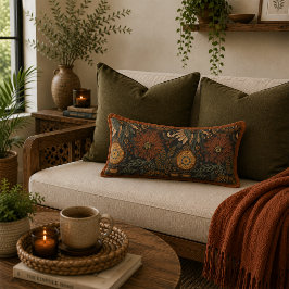 Dunkles Boho-Terrakotta-Sage-Botanikmuster Lendenkissen