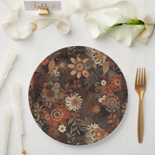 Dunkles Boho-Terrakotta-Sage-Botanikmuster Pappteller (Hochzeit)