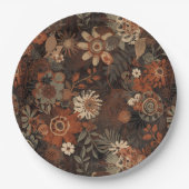 Dunkles Boho-Terrakotta-Sage-Botanikmuster Pappteller (Vorderseite)