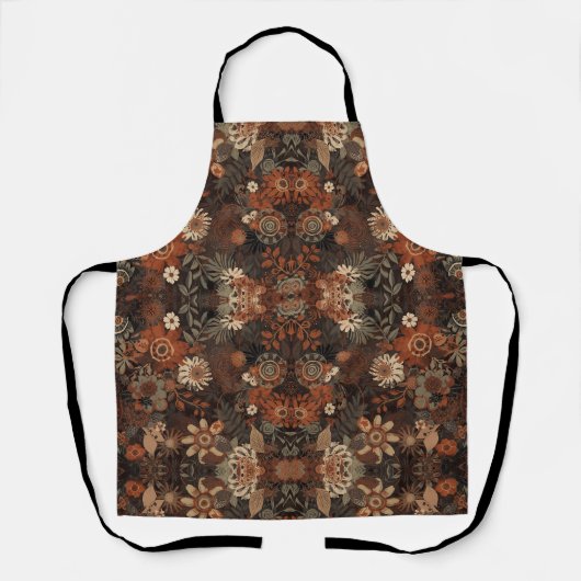 Dunkles Boho-Terrakotta-Sage-Botanikmuster Schürze (Vorderseite)