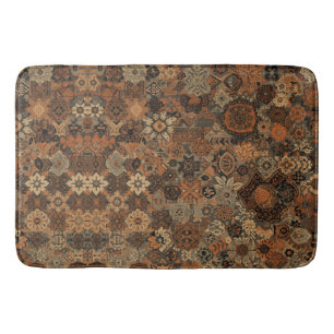 Dunkles Boho-Terrakotta-Salbei-Botanikmuster Badematte