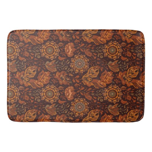 Dunkles Boho-Terrakotta-Salbei-Botanikmuster Badematte (Vorderseite)