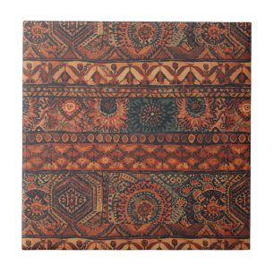 Dunkles Boho-Terrakotta-Salbei-Botanikmuster  Fliese