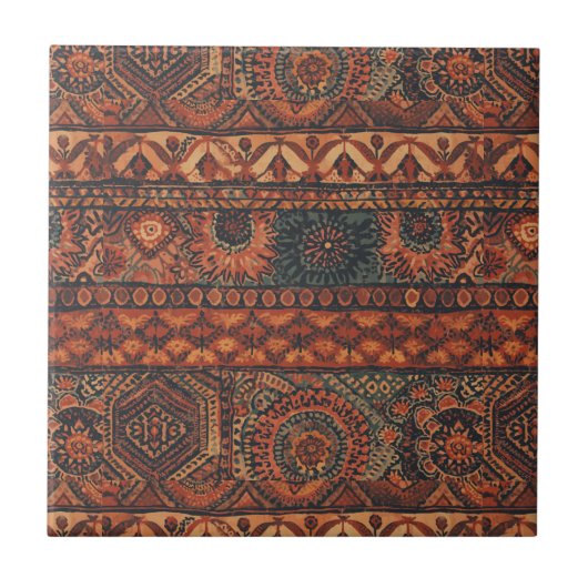 Dunkles Boho-Terrakotta-Salbei-Botanikmuster Fliese (Vorderseite)