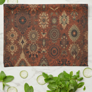 Dunkles Boho-Terrakotta-Salbei-Botanikmuster  Geschirrtuch