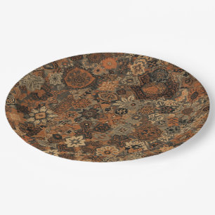 Dunkles Boho-Terrakotta-Salbei-Botanikmuster Pappteller