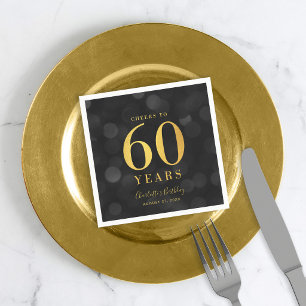 Dunkles Bokeh-Faux-Gold Prost auf 60 Jahre Geburts Serviette
