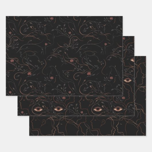 Dunkles Botanisches Gesichter-Wrap-Papier-Set Geschenkpapier Set (Set)