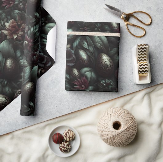Dunkles botanisches Oster-Geschenkpapier Geschenkpapier (Basteln)