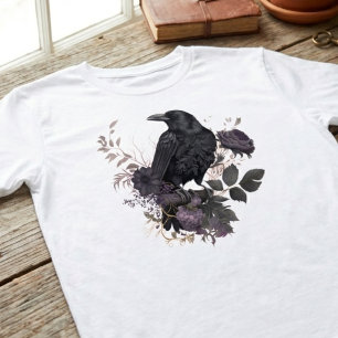 Dunkles Botanisches Rabe Moody Akademisches Grafik T-Shirt