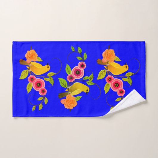 Dunkles Bright Blue - Bird & Yellow Rose Badhandtuch Set (Handtuch)