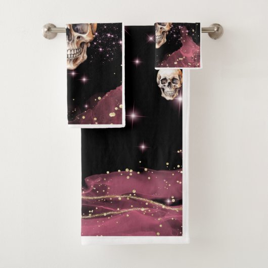 Dunkles brillantes Skull Badezimmer Handtuchhandtu Badhandtuch Set (Insitu)