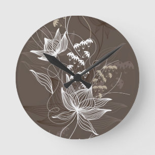 Dunkles Brownblumenmuster Runde Wanduhr