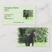 Dunkles Bucht-Pferd auf einer Visitenkarte (Vorne/Hinten)