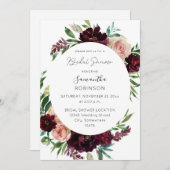 Dunkles Burgund & Blush Pink Brautparty Einladung (Vorne/Hinten)