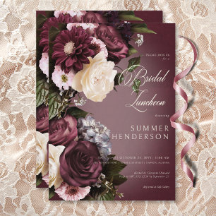 Dunkles Burgund & Creme Unschärfe Florale Hochzeit Einladung