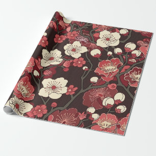 Dunkles Burgunder-Sakura-Blüten-Korallen-Blütenmus Geschenkpapier