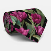 Dunkles Burgunder-Tulpen-Blumenmuster Krawatte (Gerollt)
