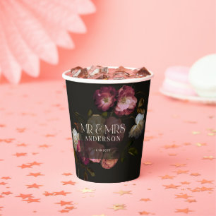 Dunkles Burgunderrot Florales Moody Schwarz Elegan Pappbecher