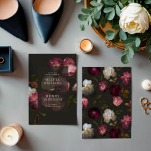 Dunkles Burgunderrot Florales Moody Schwarz Elegan Save The Date