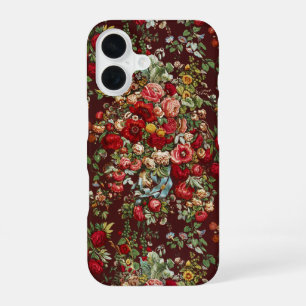 Dunkles Burgunderrot Viktorianisches Rosen-Blumenb iPhone 16 Hülle