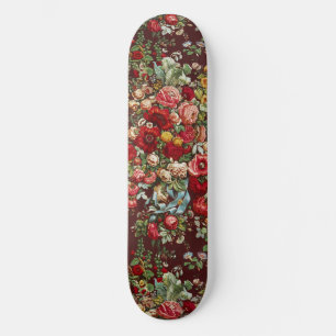 Dunkles Burgunderrot viktorianisches Rosen-Blumenb Skateboard