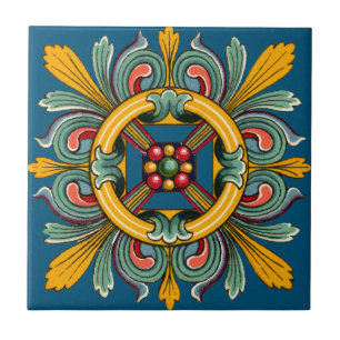 Dunkles Cerulean-Victorian-Fliesendesign Fliese