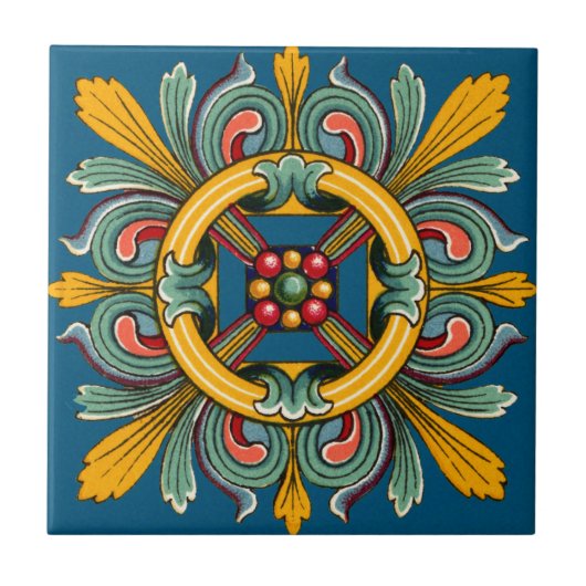 Dunkles Cerulean-Victorian-Fliesendesign Fliese (Vorderseite)