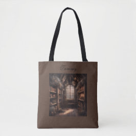 Dunkles Cottagecore gemütliches Zimmer mit Büchern Tasche
