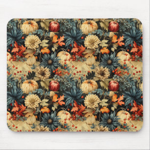 Dunkles Cottagecore Herbst-Kürbis-Blumenmuster Mousepad